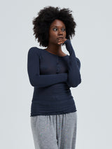 Seamless Basic Cotton Granddad | Bomuld L/S T-Shirt Midnight