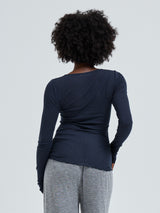 Seamless Basic Cotton Granddad | Bomuld L/S T-Shirt Midnight