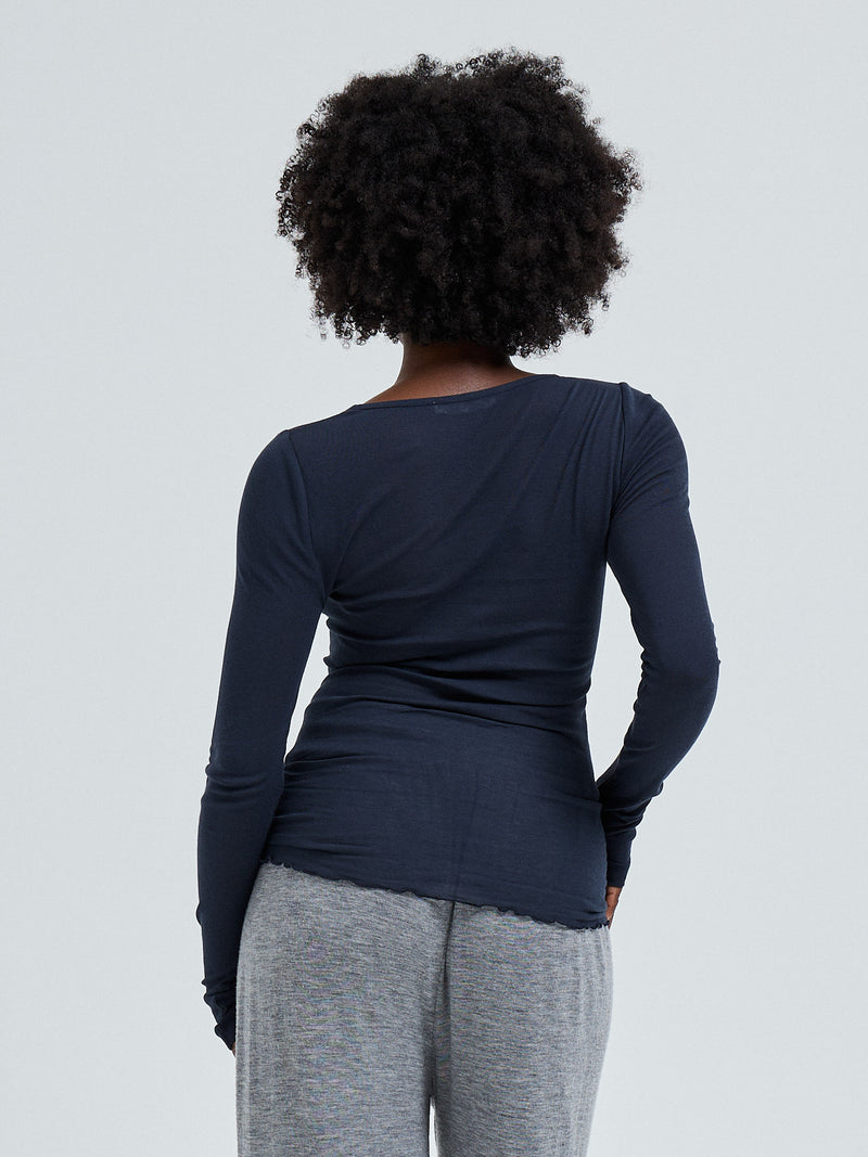 Seamless Basic Cotton Granddad | Bomuld L/S T-Shirt Midnight
