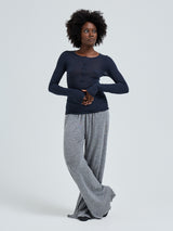 Seamless Basic Cotton Granddad | Bomuld L/S T-Shirt Midnight
