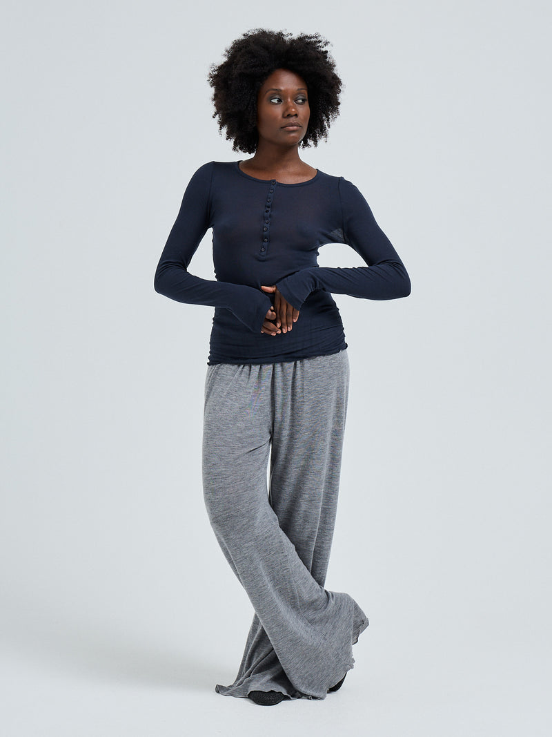 Seamless Basic Cotton Granddad | Bomuld L/S T-Shirt Midnight