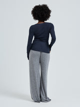 Seamless Basic Cotton Granddad | Bomuld L/S T-Shirt Midnight