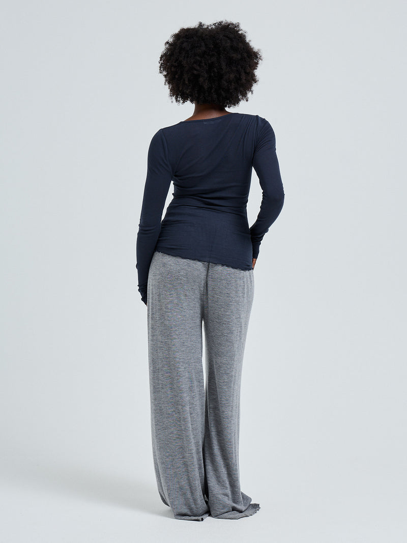 Seamless Basic Cotton Granddad | Bomuld L/S T-Shirt Midnight