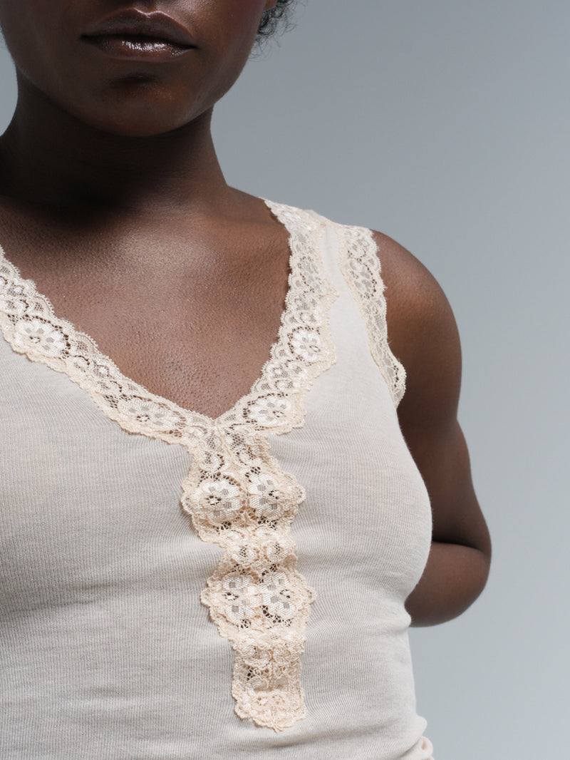 Seamless Basic Cotton Lacey | Bomuld Tanktop Rosa Beige