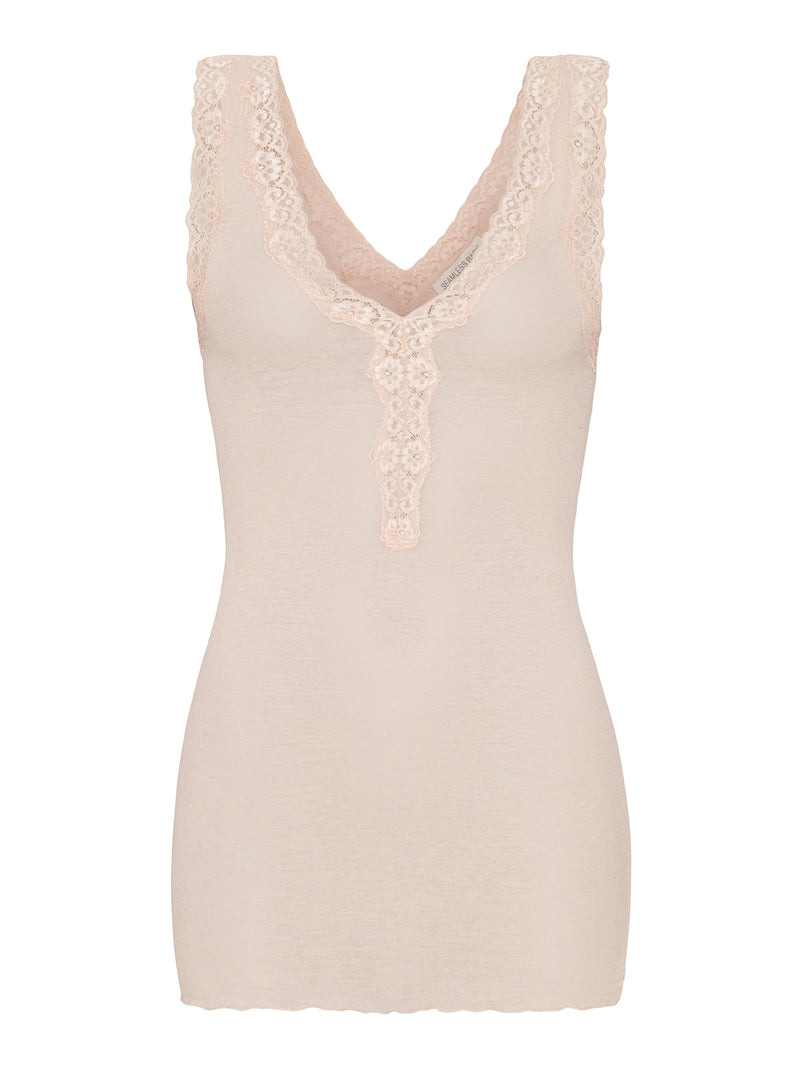 Seamless Basic Cotton Lacey | Bomuld Tanktop Rosa Beige