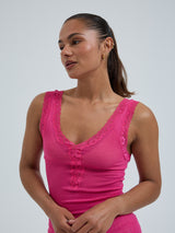 Seamless Basic Cotton Lacey | Bomuld Tanktop Berry Pink