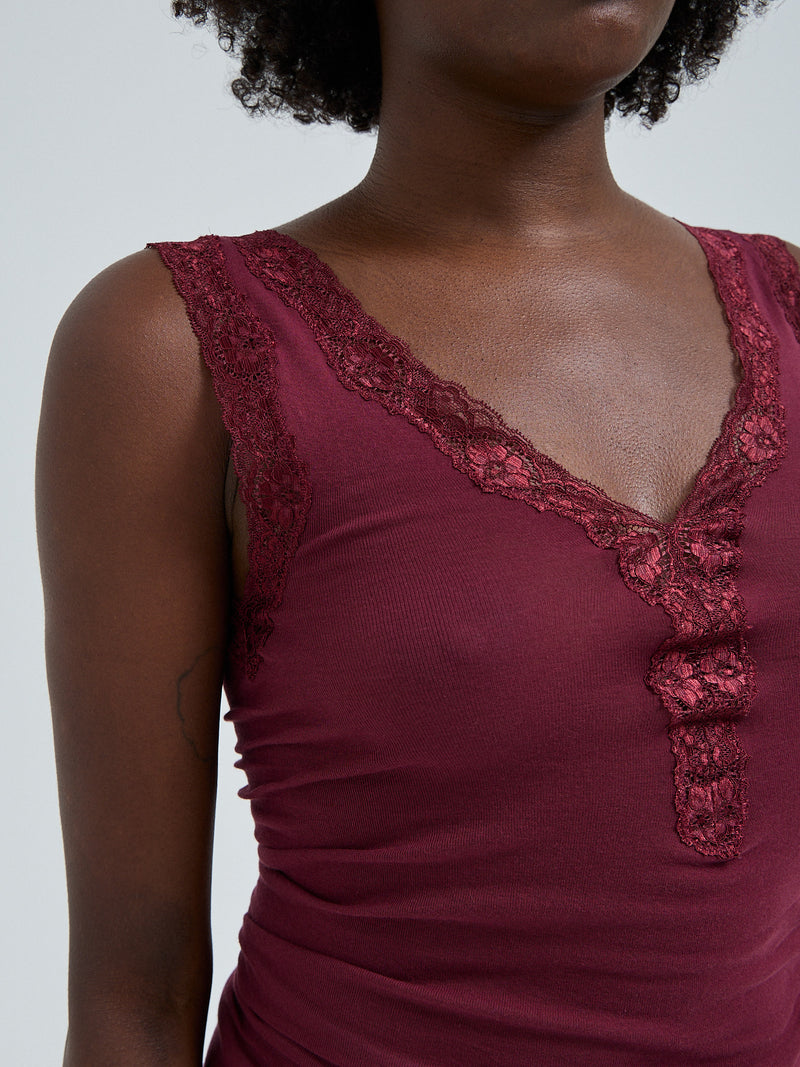 Seamless Basic Cotton Lacey | Bomuld Tanktop Burgundy
