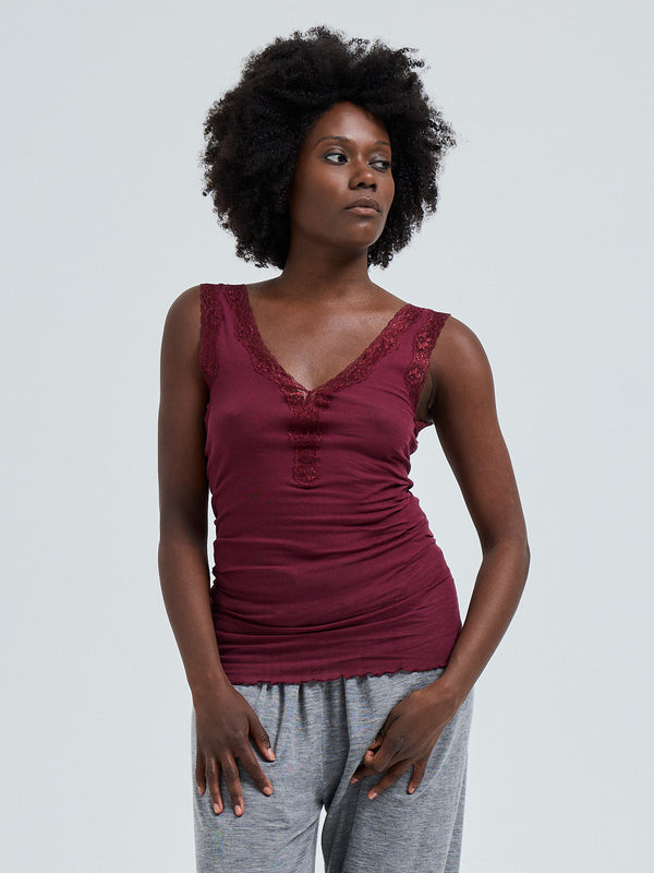 Seamless Basic Cotton Lacey | Bomuld Tanktop Burgundy