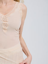 Seamless Basic Cotton Lacey | Bomuld Tanktop Rosa Beige