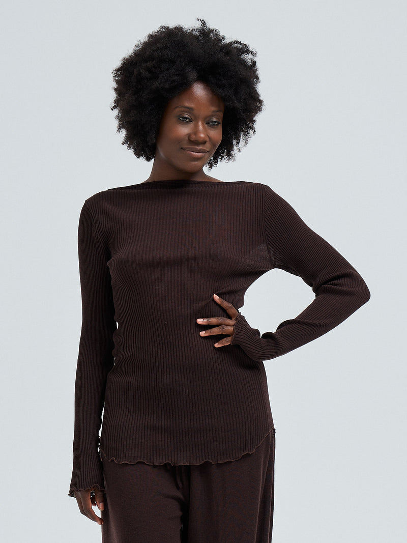 Seamless Basic Elegante | Merinould L/S T-Shirt Dark Brown