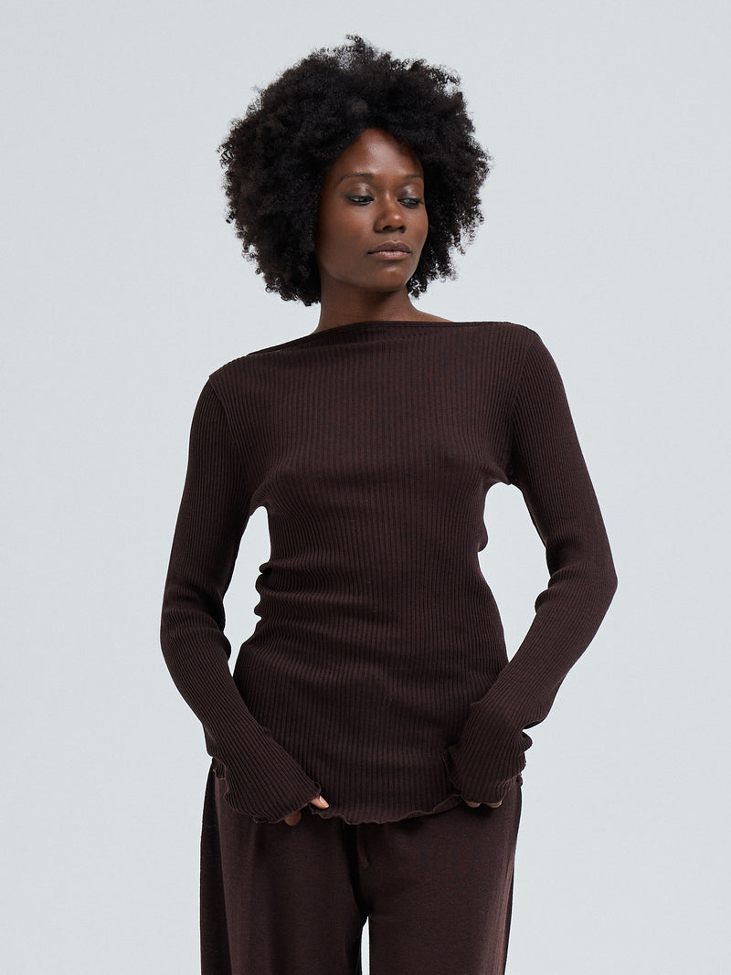 Seamless Basic Elegante | Merinould L/S T-Shirt Dark Brown
