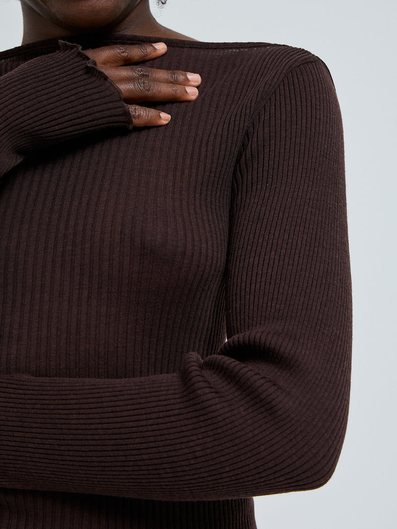 Seamless Basic Elegante | Merinould L/S T-Shirt Dark Brown