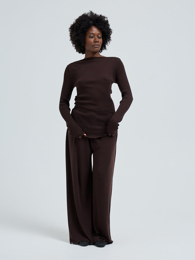 Seamless Basic Elegante | Merinould L/S T-Shirt Dark Brown