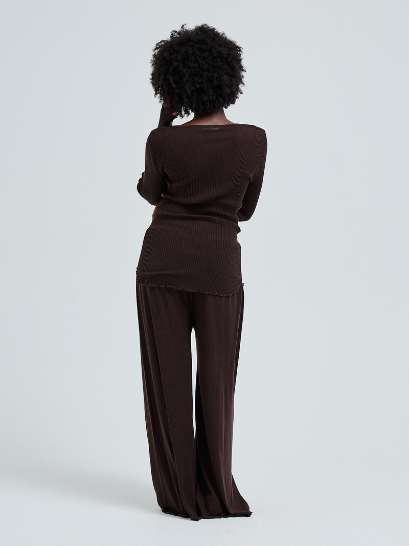 Seamless Basic Elegante | Merinould L/S T-Shirt Dark Brown