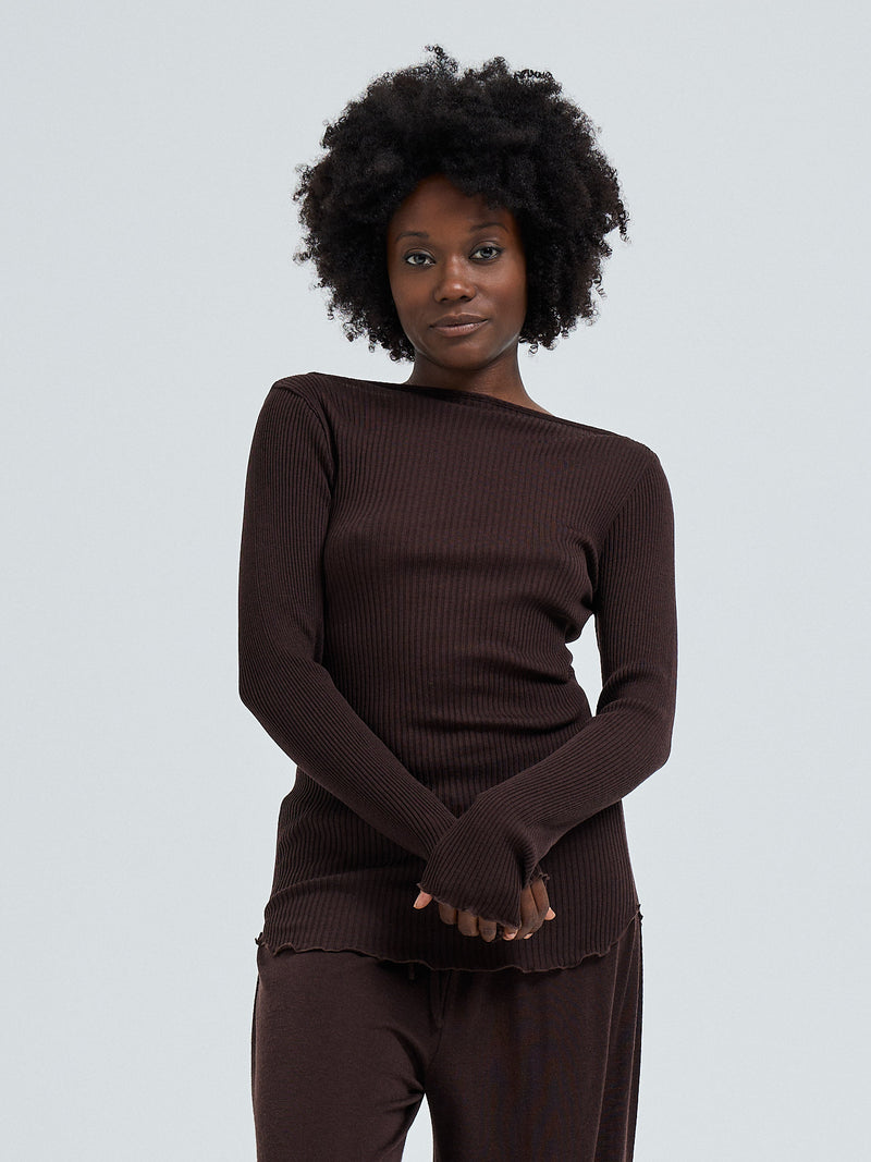 Seamless Basic Elegante | Merinould L/S T-Shirt Dark Brown