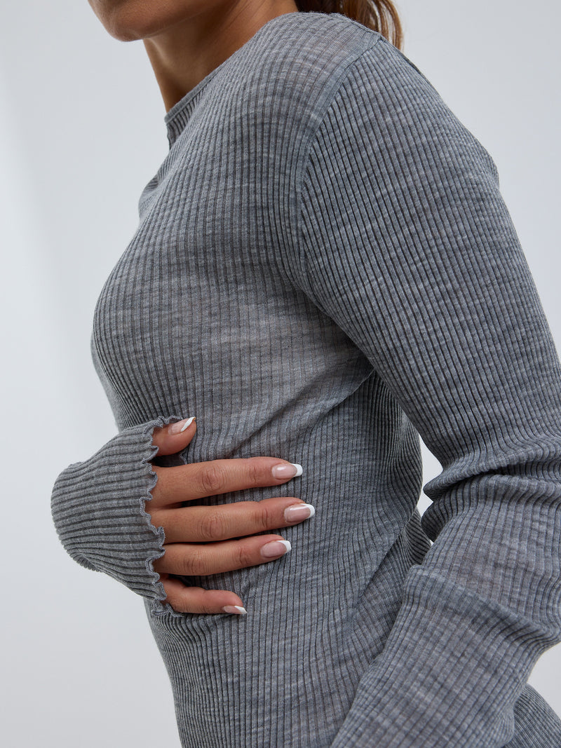 Seamless Basic Elegante | Merinould L/S T-Shirt Gråmelange