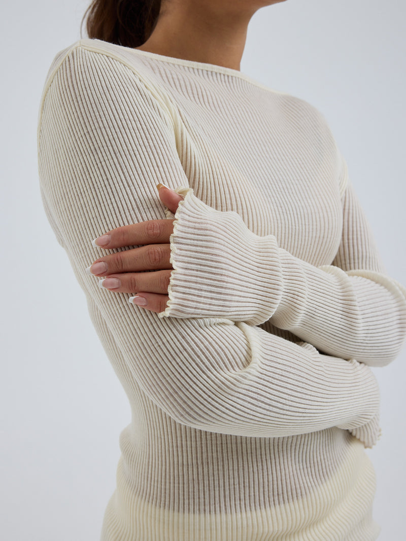 Seamless Basic Elegante | Merinould L/S T-Shirt Off-white