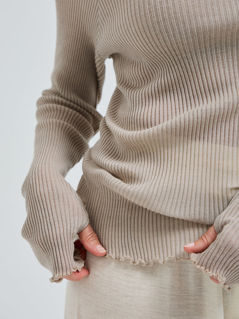 Seamless Basic Fiori | Merinould L/S T-Shirt Beige