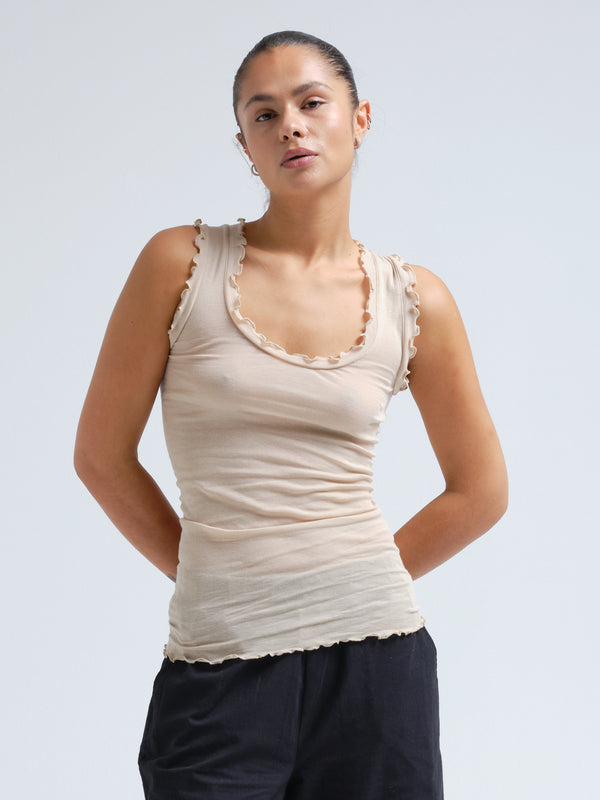 Seamless Basic Flounce | Bomuld Tanktop Dark sand