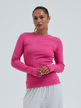 Seamless Basic Jacquard Fiore | Bomuld L/S T-Shirt Berry Pink