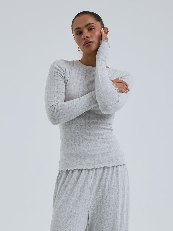 Seamless Basic Jacquard Fiore | Bomuld L/S T-Shirt Lt grey melange