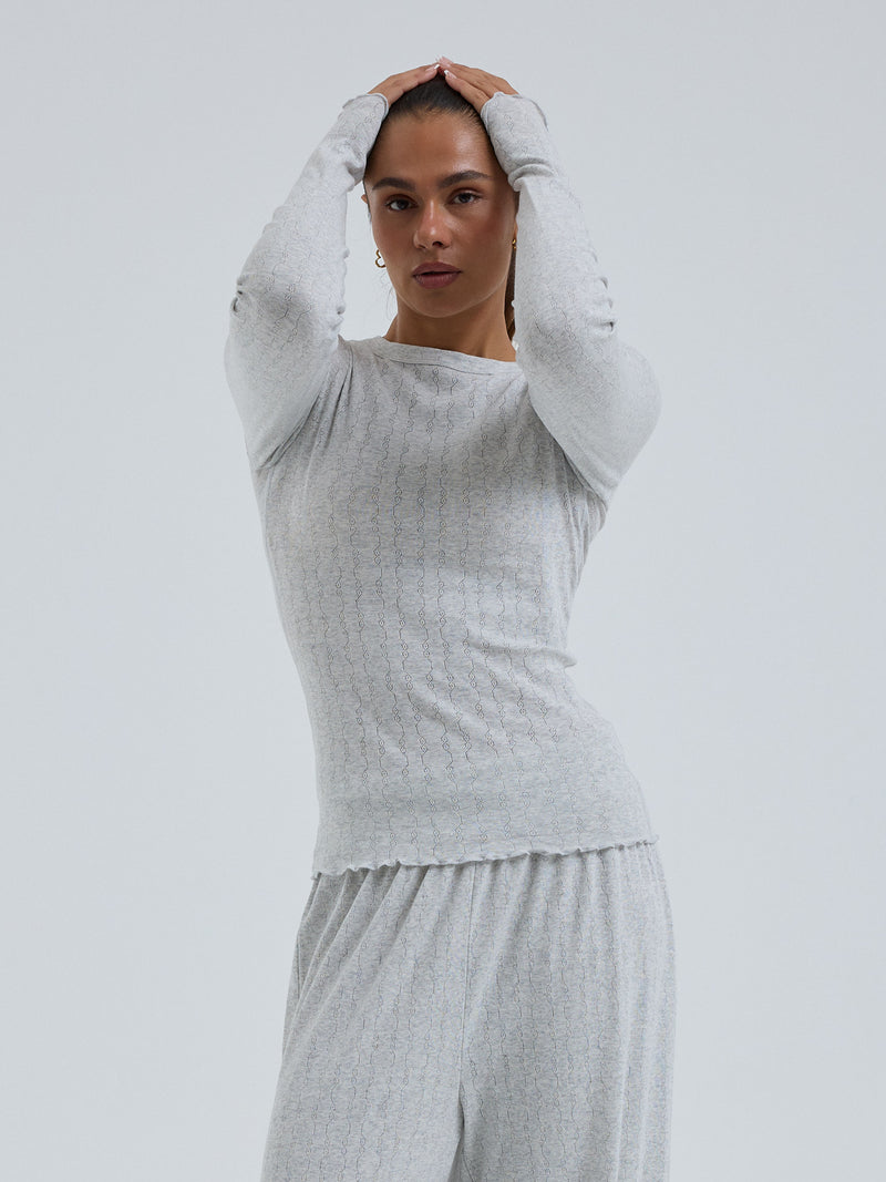 Seamless Basic Jacquard Fiore | Bomuld L/S T-Shirt Lt grey melange