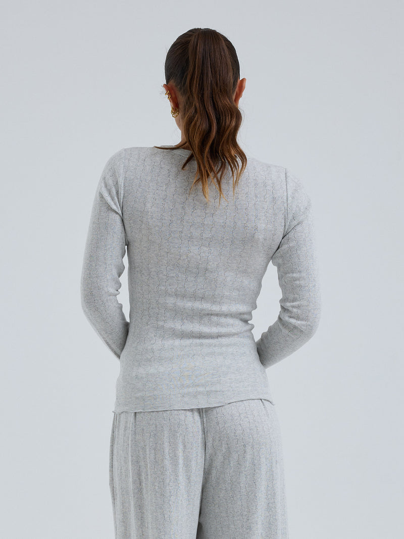 Seamless Basic Jacquard Fiore | Bomuld L/S T-Shirt Lt grey melange