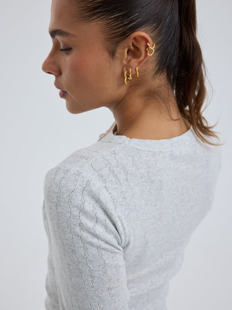 Seamless Basic Jacquard Fiore | Bomuld L/S T-Shirt Lt grey melange