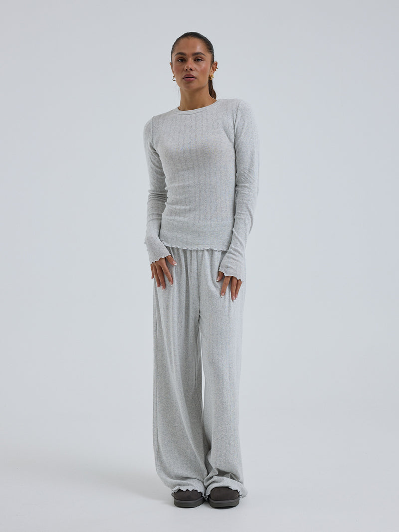 Seamless Basic Jacquard Fiore | Bomuld L/S T-Shirt Lt grey melange