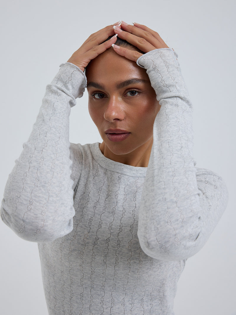 Seamless Basic Jacquard Fiore | Bomuld L/S T-Shirt Lt grey melange