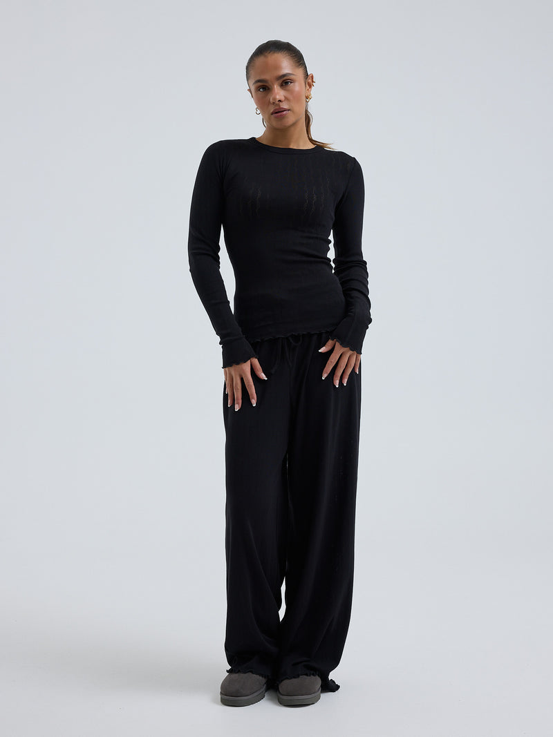 Seamless Basic Jacquard Fiore | Bomuld L/S T-Shirt Sort