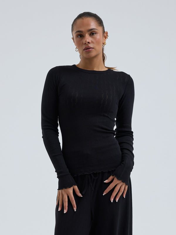 Seamless Basic Jacquard Fiore | Bomuld L/S T-Shirt Sort