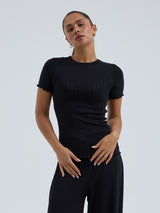 Seamless Basic Jacquard Short Sleeve | Bomuld T-shirt Sort