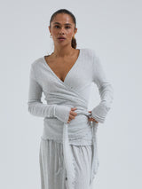 Seamless Basic Jacquard Wrap | Bomuld Cardigan Lt grey melange