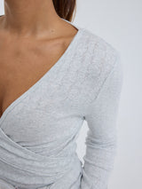 Seamless Basic Jacquard Wrap | Bomuld Cardigan Lt grey melange