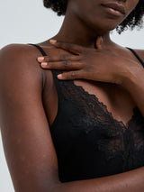 Seamless Basic Lace Silk Cami | Mulberry silke Cami top Black w. Black
