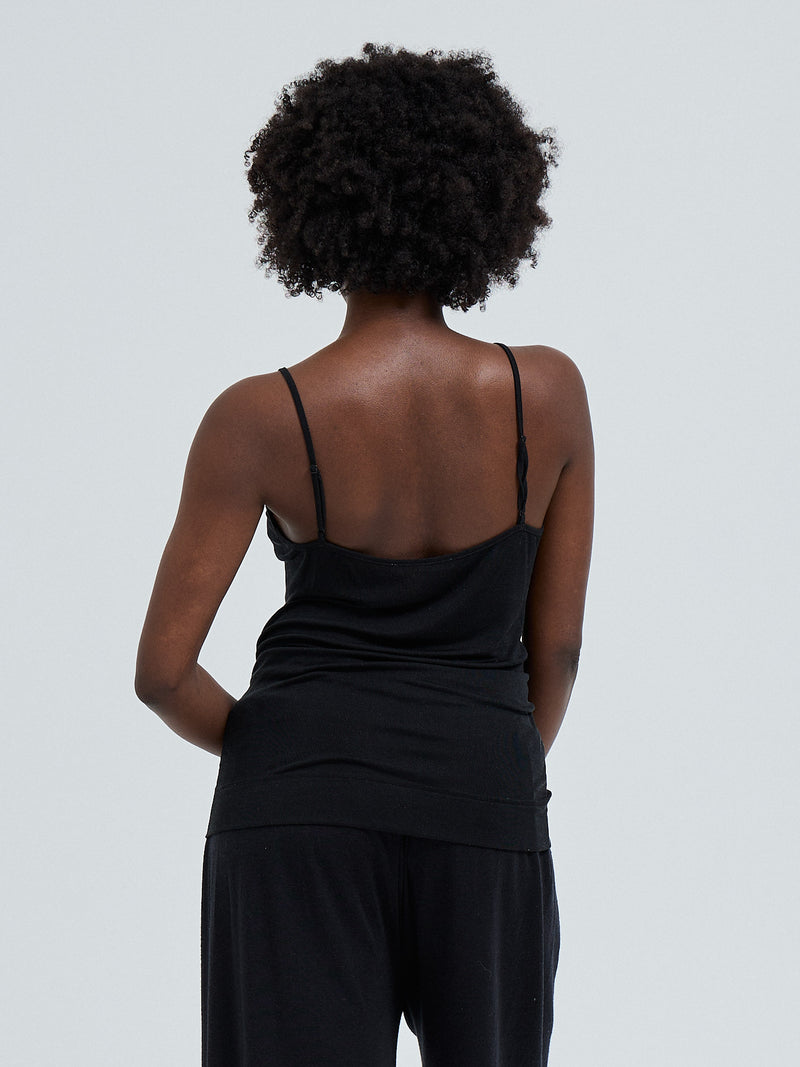 Seamless Basic Lace Silk Cami | Mulberry silke Cami top Black w. Black