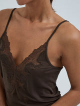 Seamless Basic Lace Silk Cami | Mulberry silke Cami top Umber Brown