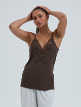 Seamless Basic Lace Silk Cami | Mulberry silke Cami top Umber Brown
