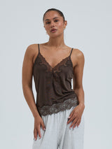 Seamless Basic Lace Silk Cami | Mulberry silke Cami top Umber Brown