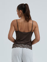 Seamless Basic Lace Silk Cami | Mulberry silke Cami top Umber Brown
