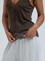 Seamless Basic Lace Silk Cami | Mulberry silke Cami top Umber Brown