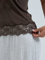 Seamless Basic Lace Silk Cami | Mulberry silke Cami top Umber Brown