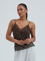 Seamless Basic Lace Silk Cami | Mulberry silke Cami top Umber Brown