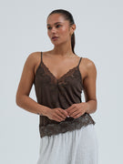 Lace Silk Cami | Mulberry silke - Umber Brown