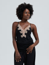 Seamless Basic Lace Silk Cami | Mulberry silke Cami top Black w. Rosie Beige