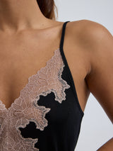 Seamless Basic Lace Silk Slip | Mulberry silke Underkjole Black w. Rosie Beige