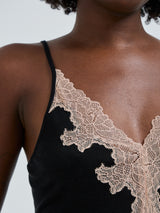 Seamless Basic Lace Silk Slip | Mulberry silke Underkjole Black w. Rosie Beige