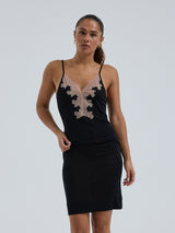 Seamless Basic Lace Silk Slip | Mulberry silke Underkjole Black w. Rosie Beige