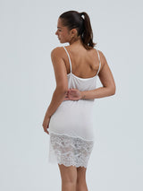Seamless Basic Lace Silk Slip | Mulberry silke Underkjole Off-white